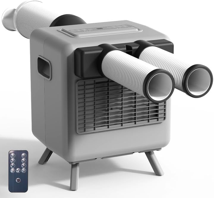 Disaenvir Tent Air Conditioner - Portable Air Conditioner 3300BTU, Compact Air Cooler AC Unit Fast Cooling, 24 Hours Timer, Safety Lock, 3 Modes for Tent, Camping, RV, Truck, Outdoor, Indoor (Grey)