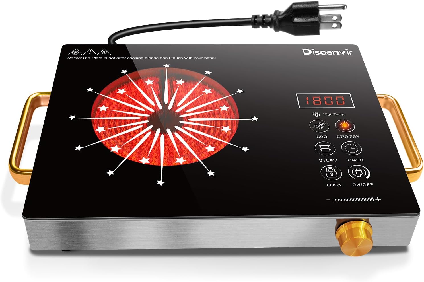 Disaenvir Single Burner Electric Cooktop - Countertop 1800W One Burner Electric Hot Plate, 110V Plug in Portable Stove with Timer, Safety Lock, Small Ceramic Stove for RVs, Apartment, Dorms, Camping