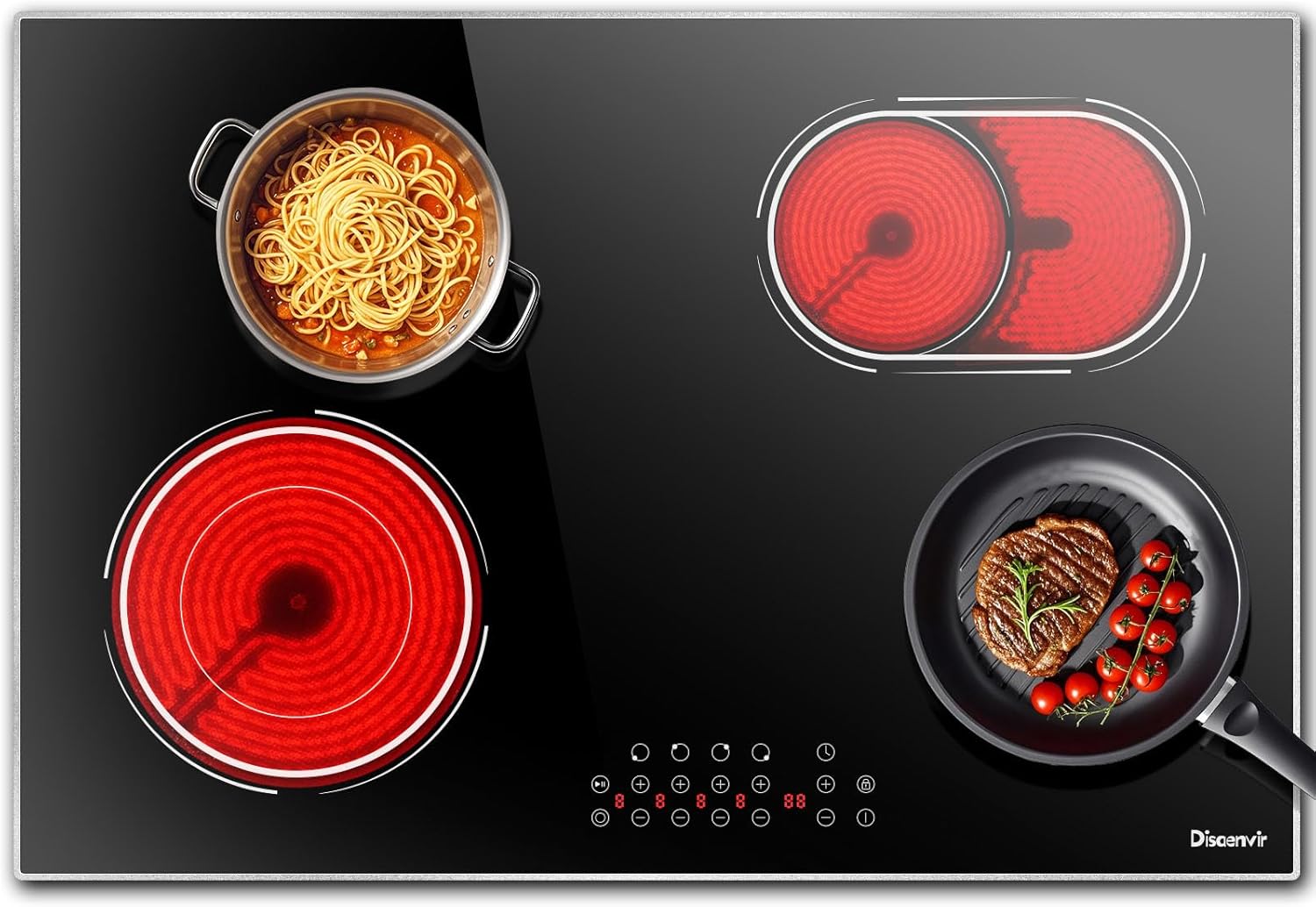 Disaenvir Electric Cooktop 30 Inch - 4 Burner Powerful Glass Electric Stove Top 6600W, 30 Inches Built-in Ceramic Stove with Dual & Expanded Ring, Timer, Safety Lock, 220V - 240V Hard Wire(No Plug)