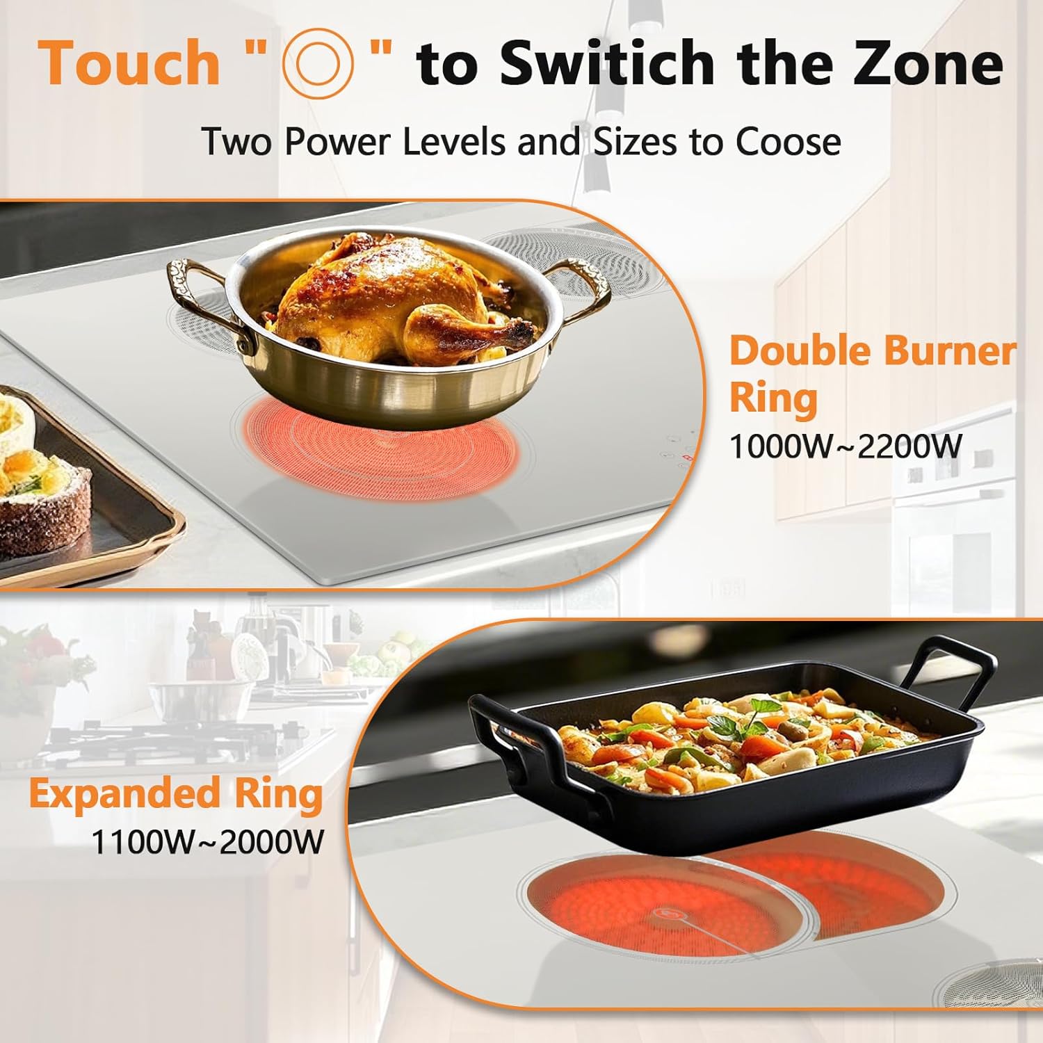 Cooksir 30 Inch Electric Cooktop - Creamy White 4 Burner Electric Cooktop Built-in 6600W, 30" Four Burner Stove Top Sensor Touch with 99-Min Timer, Safety Lock, 220-300V Hard Wired (No Plug)