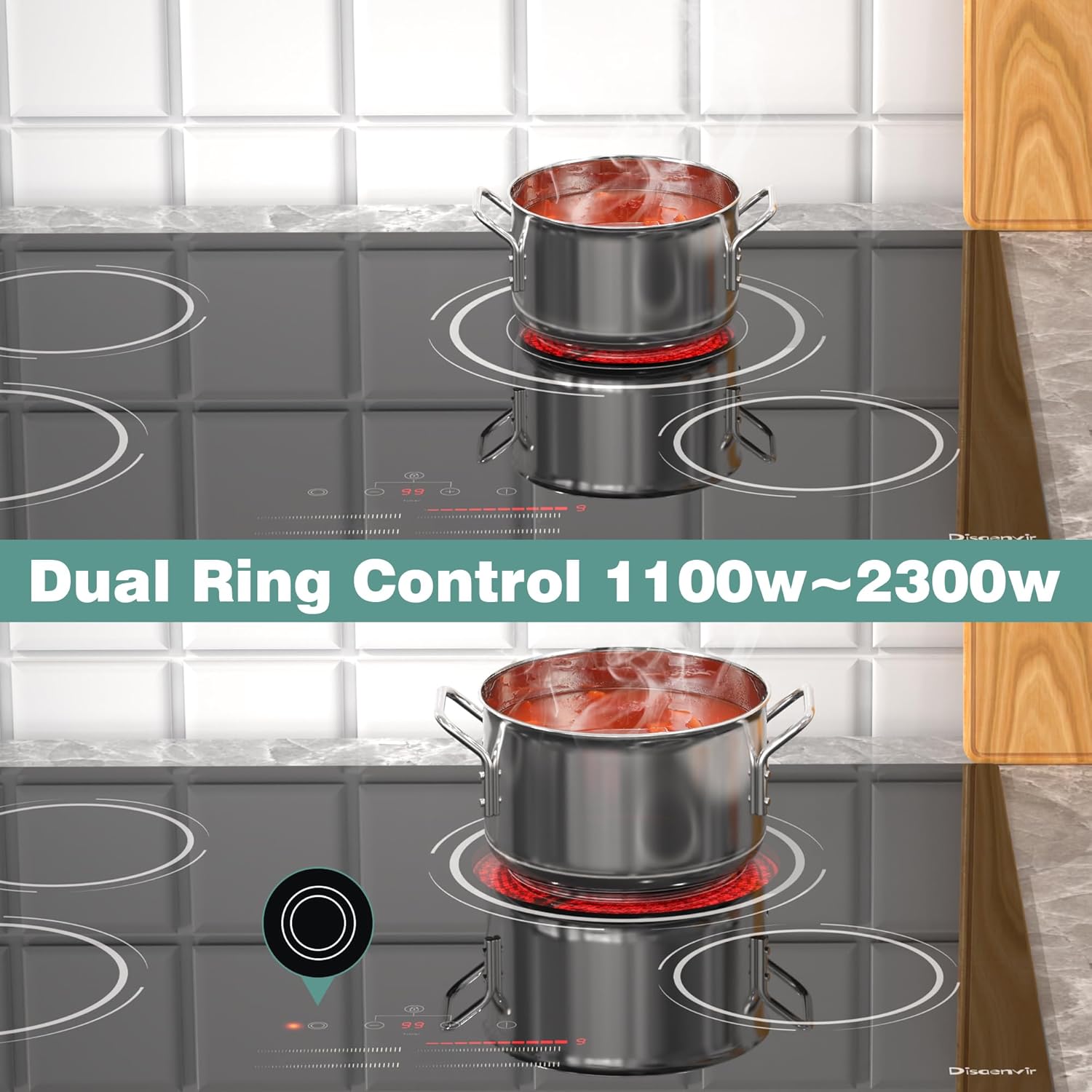Disaenvir 4 Burner Electric Cooktop 30 Inch - Built-in Electric Stove Top 6500W High Power, Ceramic Cook Top with Safety Lock, 99 Min Timer, Dual Ring, Sensor Touch, 220V - 240V Hard Wired (No Plug)
