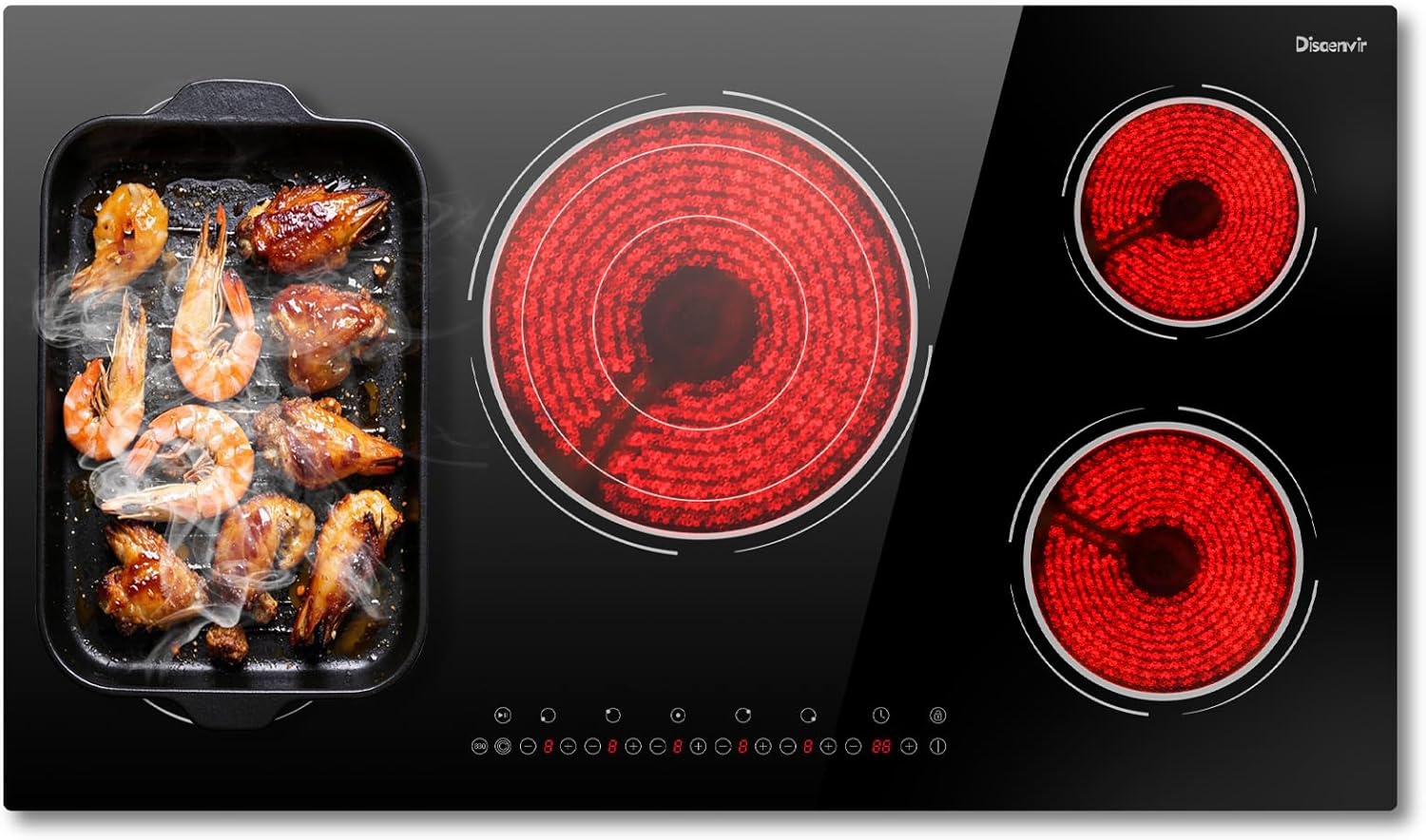 Disaenvir 36 Inch Electric Cooktop - 5 Burner Electric Stove Top Powerful 9600W, 36 Inches Built-in Ceramic Stove with Large 3900W Flexible Zone, Timer, Safety Lock, 220V - 240V Hard Wired (No Plug)