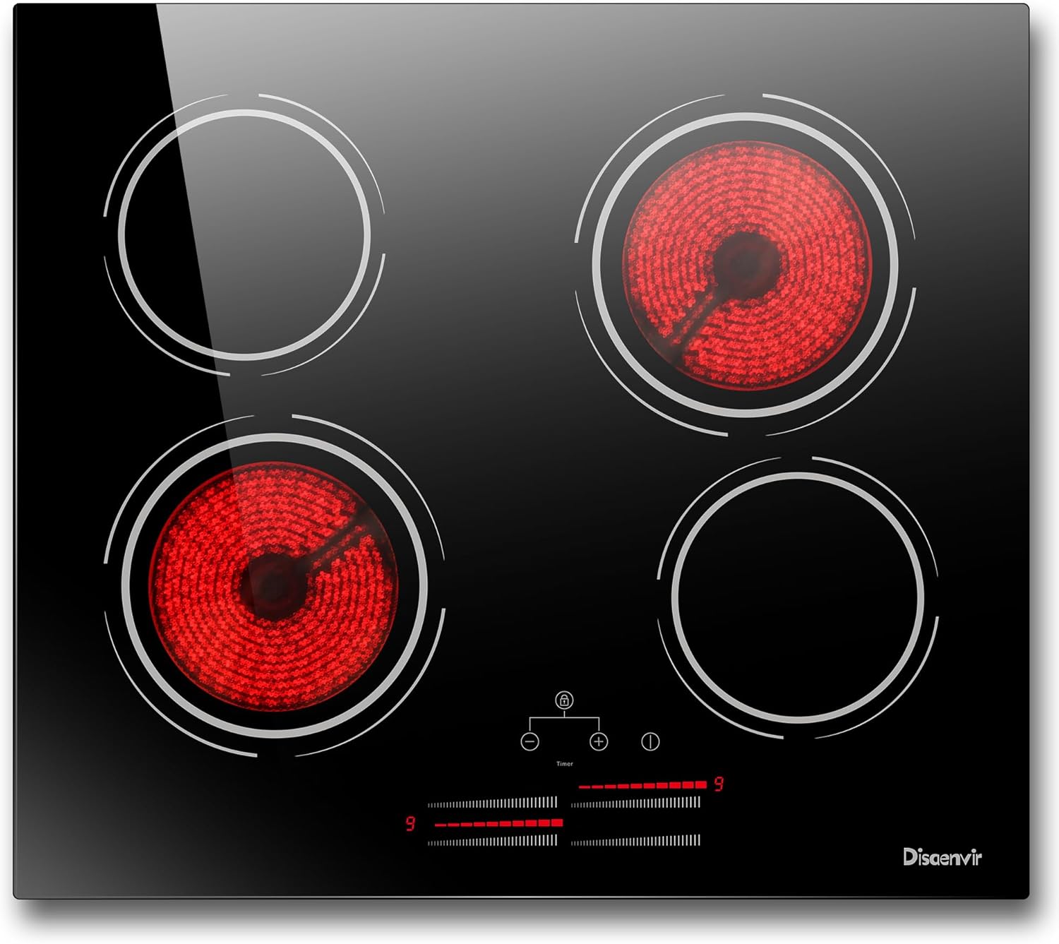 Disaenvir 4 Burner Electric Cooktop - 24 Inch Electric Stove Top 6000W High Power Built-in, Ceramic Cook Top with Safety Lock, 99 Min Timer, Sensor Touch, 220V - 240V Hard Wired (No Plug)