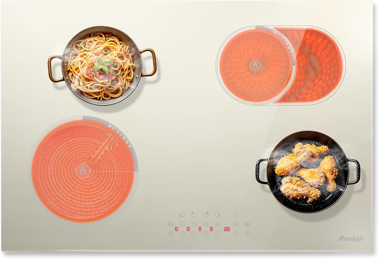 Cooksir 30 Inch Electric Cooktop - Creamy White 4 Burner Electric Cooktop Built-in 6600W, 30" Four Burner Stove Top Sensor Touch with 99-Min Timer, Safety Lock, 220-300V Hard Wired (No Plug)
