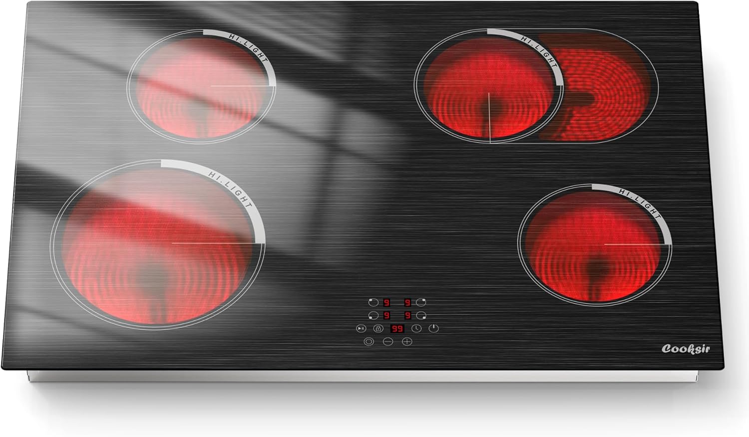 Cooksir 30 Inch Electric Cooktop 4 Burner - Built-in Electric Stovetop 30" 6700W, Radiant Stove with Expanded Zone, Metal Frame, Safety Lock, Timer, 220-240V Hard Wired, Brushed Black (No Plug)