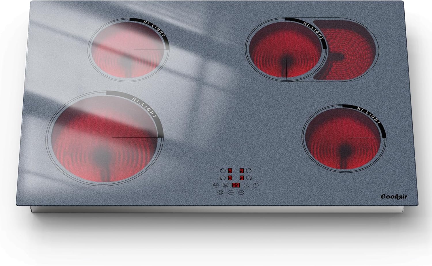 Cooksir 30 Inch Electric Cooktop - 4 Burner Built-in Electric Stove 6700W 30", Radiant Ceramic Stove with Expanded Zone, Metal Frame, Safety Lock, Timer, 220-240V Hard Wired, Satin Grey (No Plug)