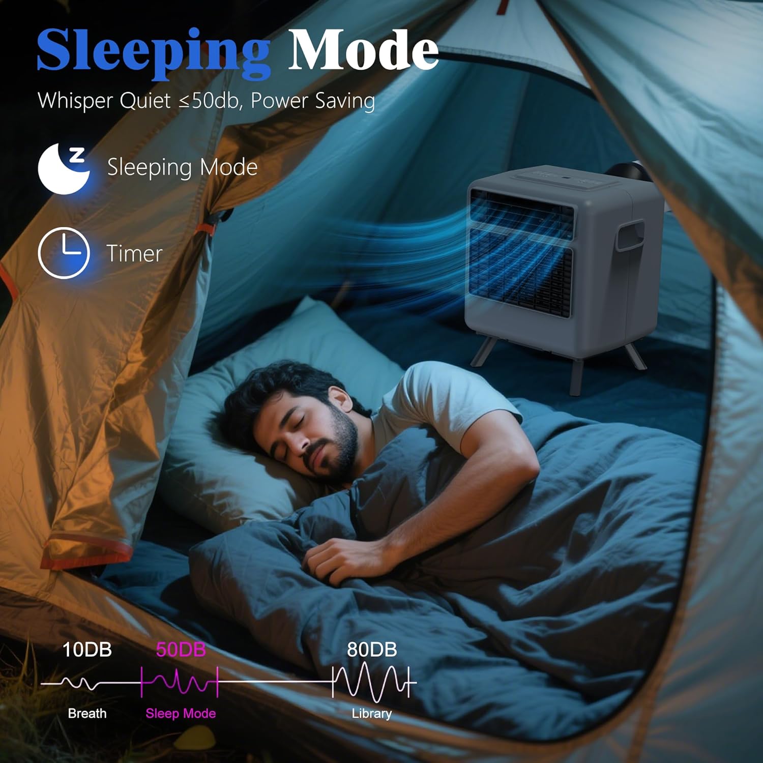 Disaenvir Tent Air Conditioner - Portable Air Conditioner 3300BTU, Compact Air Cooler AC Unit Fast Cooling, 24 Hours Timer, Safety Lock, 3 Modes for Tent, Camping, RV, Truck, Outdoor, Indoor (Grey)