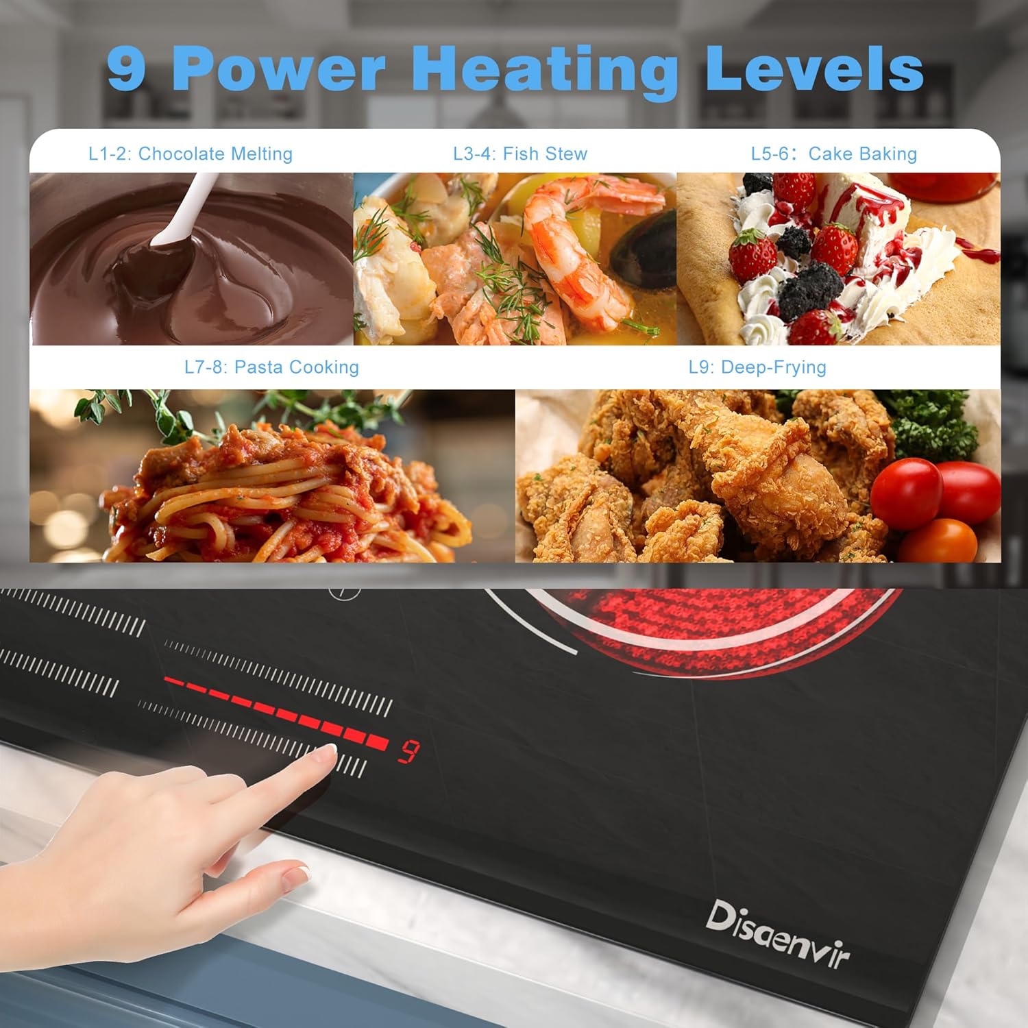 Disaenvir 4 Burner Electric Cooktop - 24 Inch Electric Stove Top 6000W High Power Built-in, Ceramic Cook Top with Safety Lock, 99 Min Timer, Sensor Touch, 220V - 240V Hard Wired (No Plug)