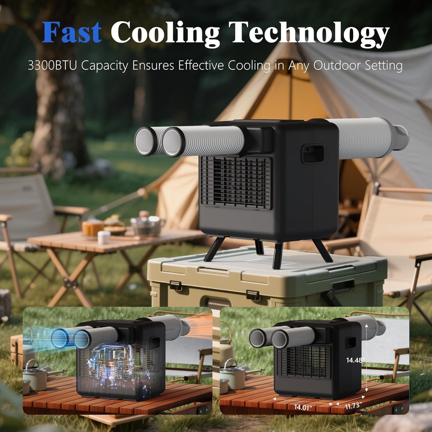 Disaenvir Tent Air Conditioner - Portable Air Conditioner 3300BTU, Compact Air Cooler AC Unit Fast Cooling, 24H Timer, Safety Lock, 3 Modes for Tent, Camping, RV, Truck, Outdoor, Indoor (Black)