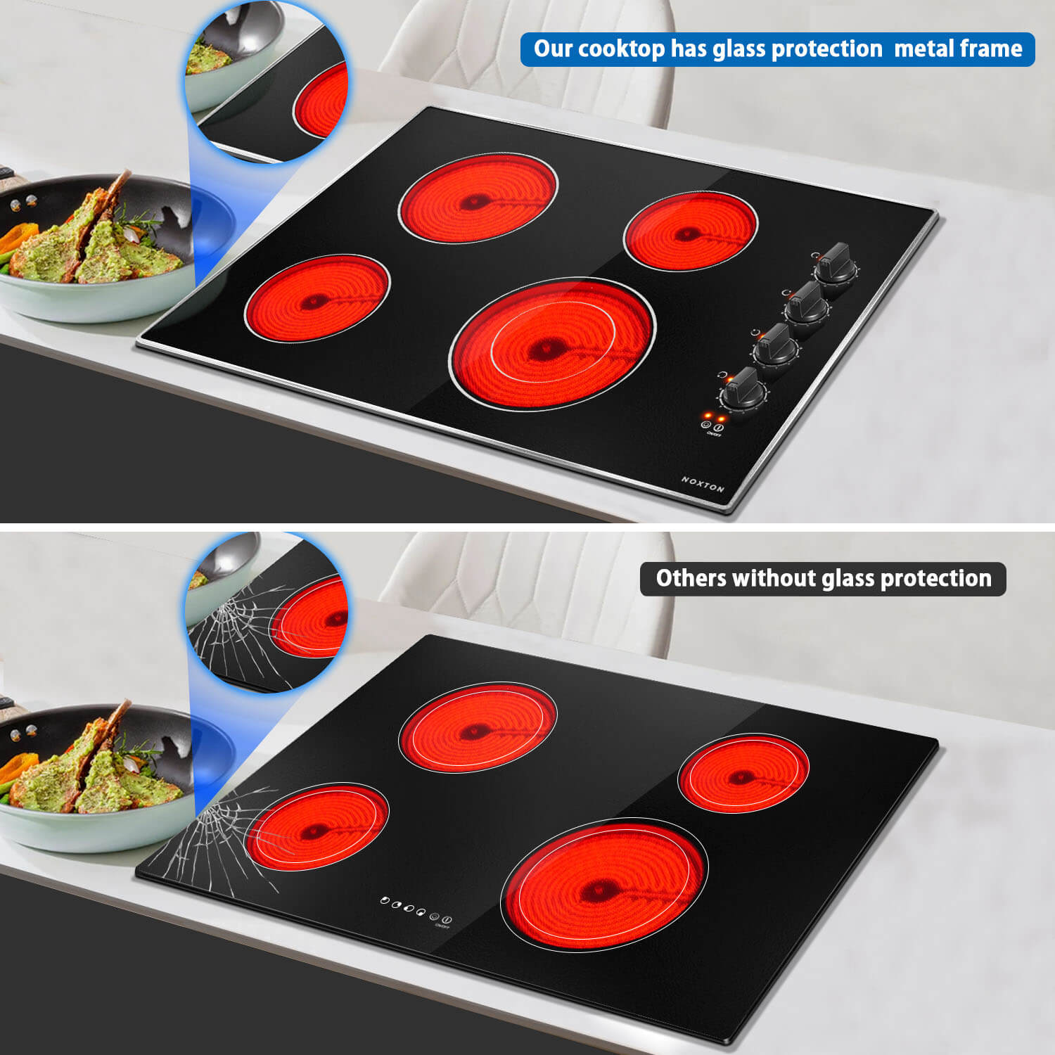Noxton 30 Inch 4 Burners Built-in Electric Ceramic Stove-Knob Control