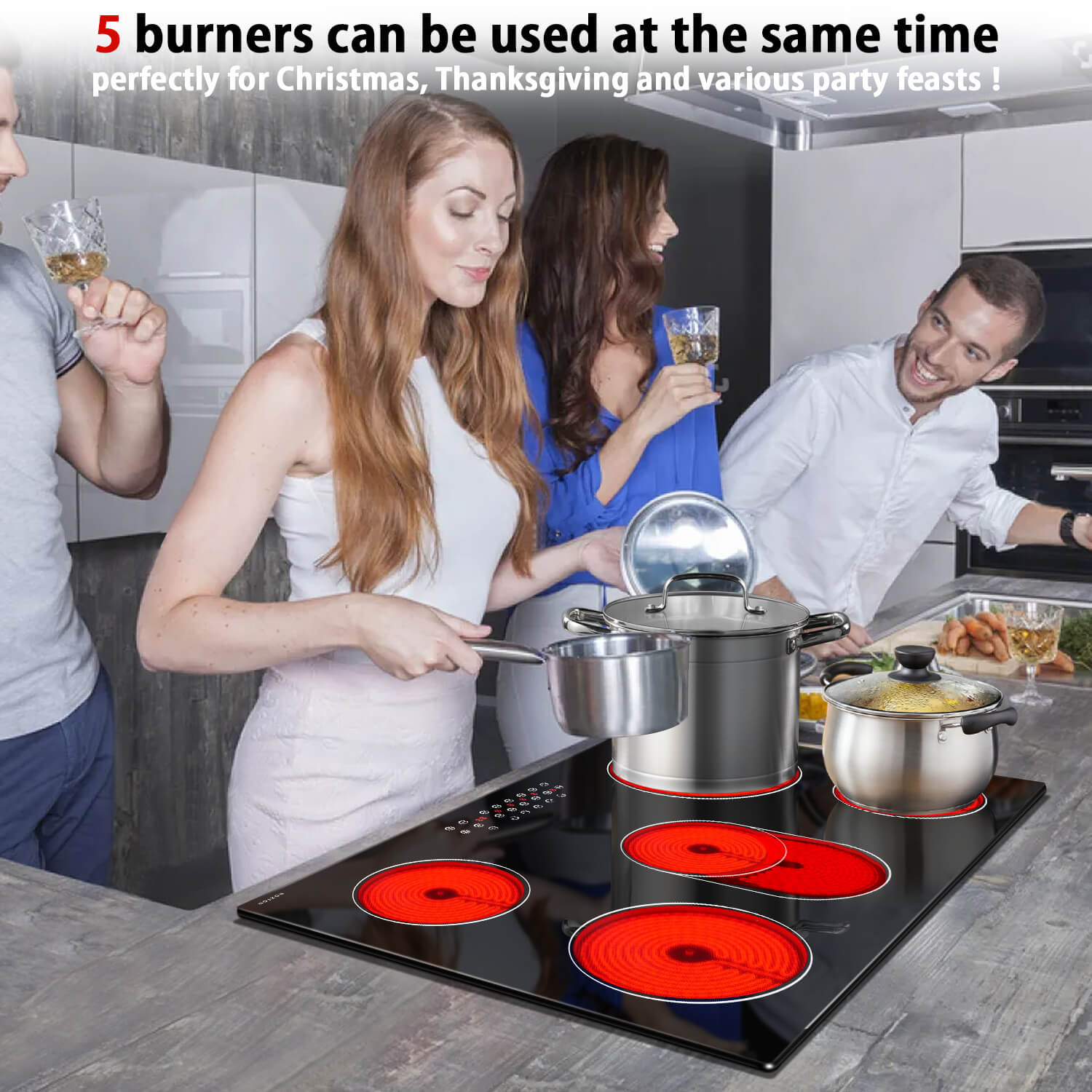 Noxton 30 Inch 5 Burners Electric Cooktop-Sensor Touch Control