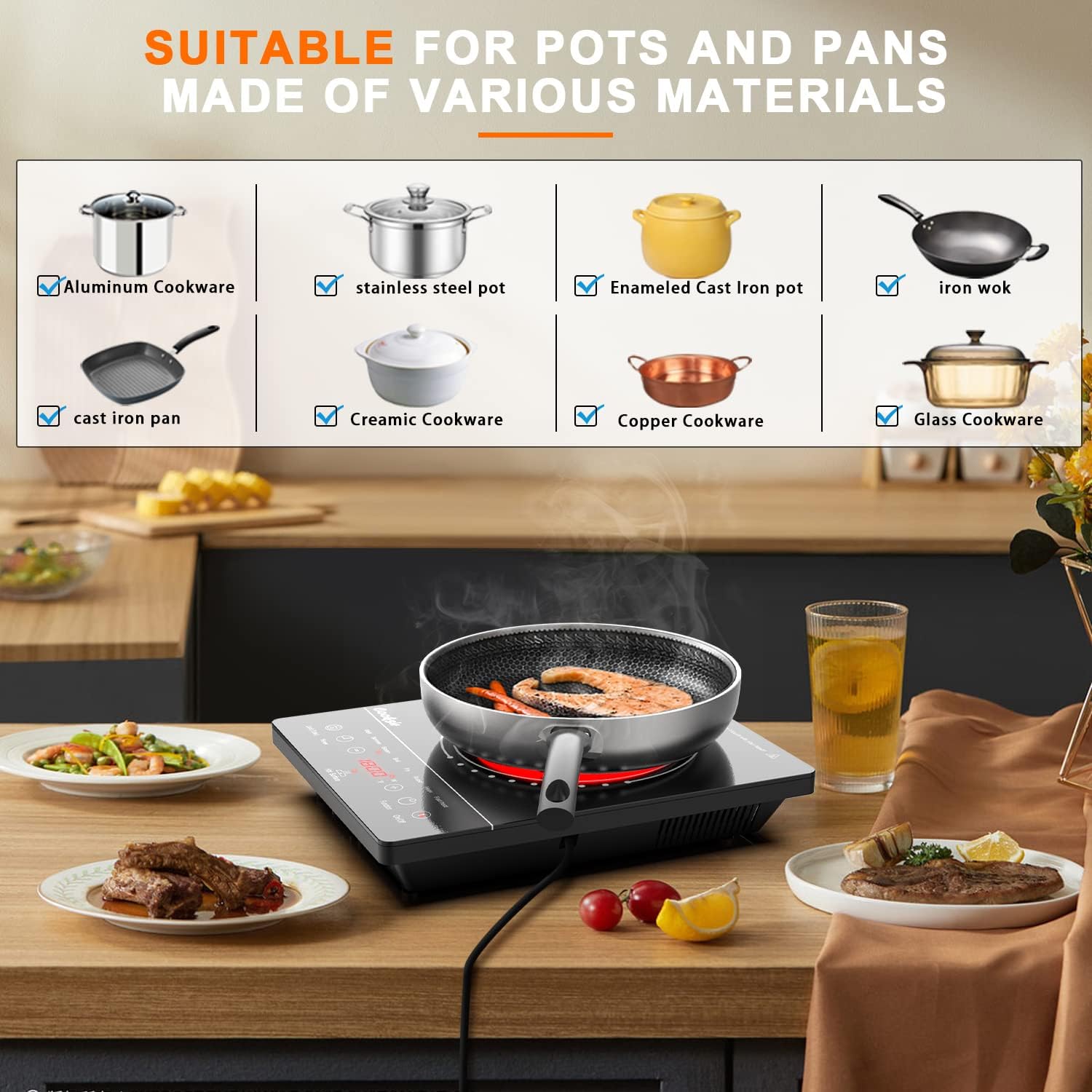 Cooksir Single Burner Electric Cooktop, Portable One Burner Electric Stove, 1800W Small Infrared Electrical Hot Plate with Safety Lock, Timer, Overheat Protection, Touch Control, 110V-120V Plug in
