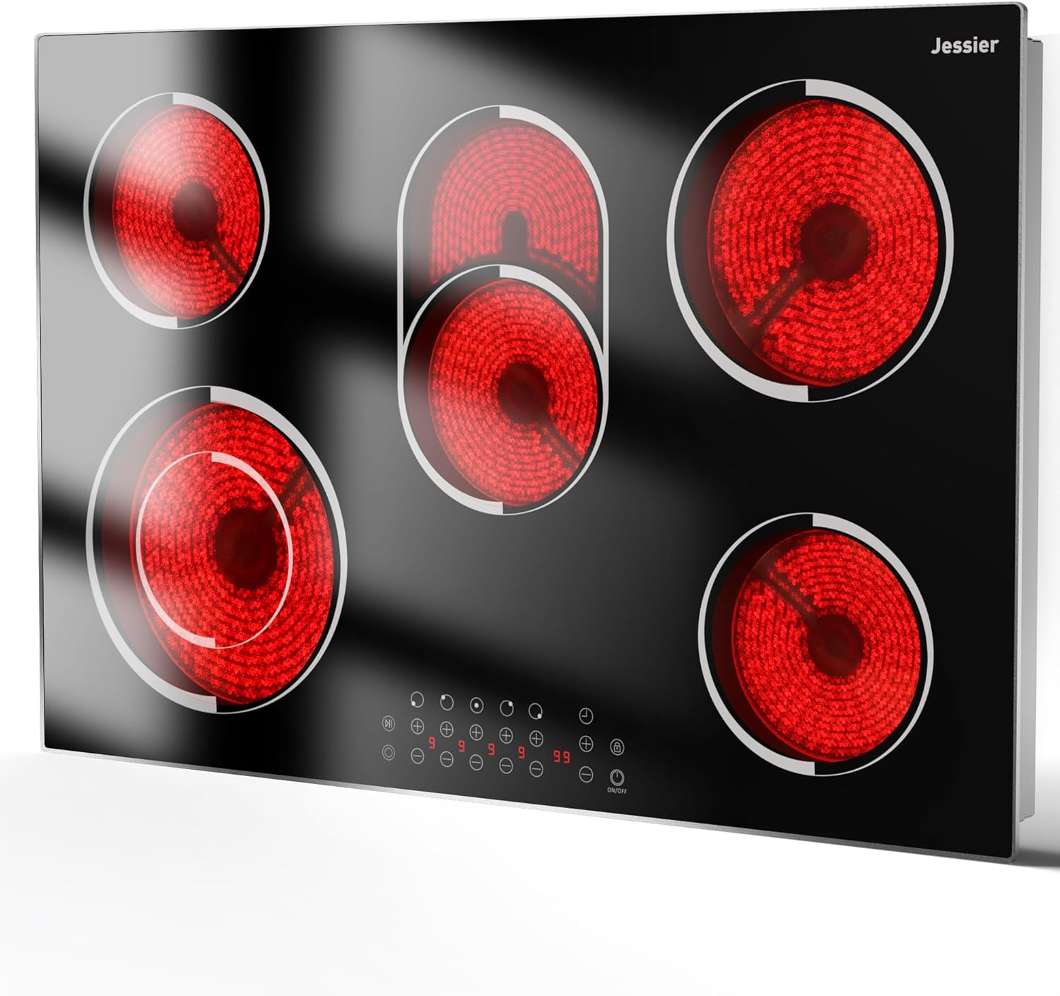 Jessier 30 Inch Electric Cooktop - 5 Burner 8400W Ceramic Stove 30 In, Built-in Electric Stove Top with Full Metal Frame Protection, Timer, Safety Lock, Pause, Dual Ring, 220V Hard Wired (No Plug)
