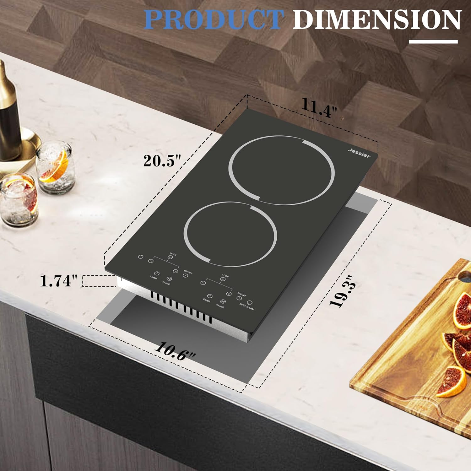 Jessier 12 Inch Electric Cooktop - 2 Burner Countertop & Built-in Electric Stove Top, 120V Plug in Electrical Cook Top, Timer, Safety Lock, Over-Temperature Protection, Sensor Touch Control