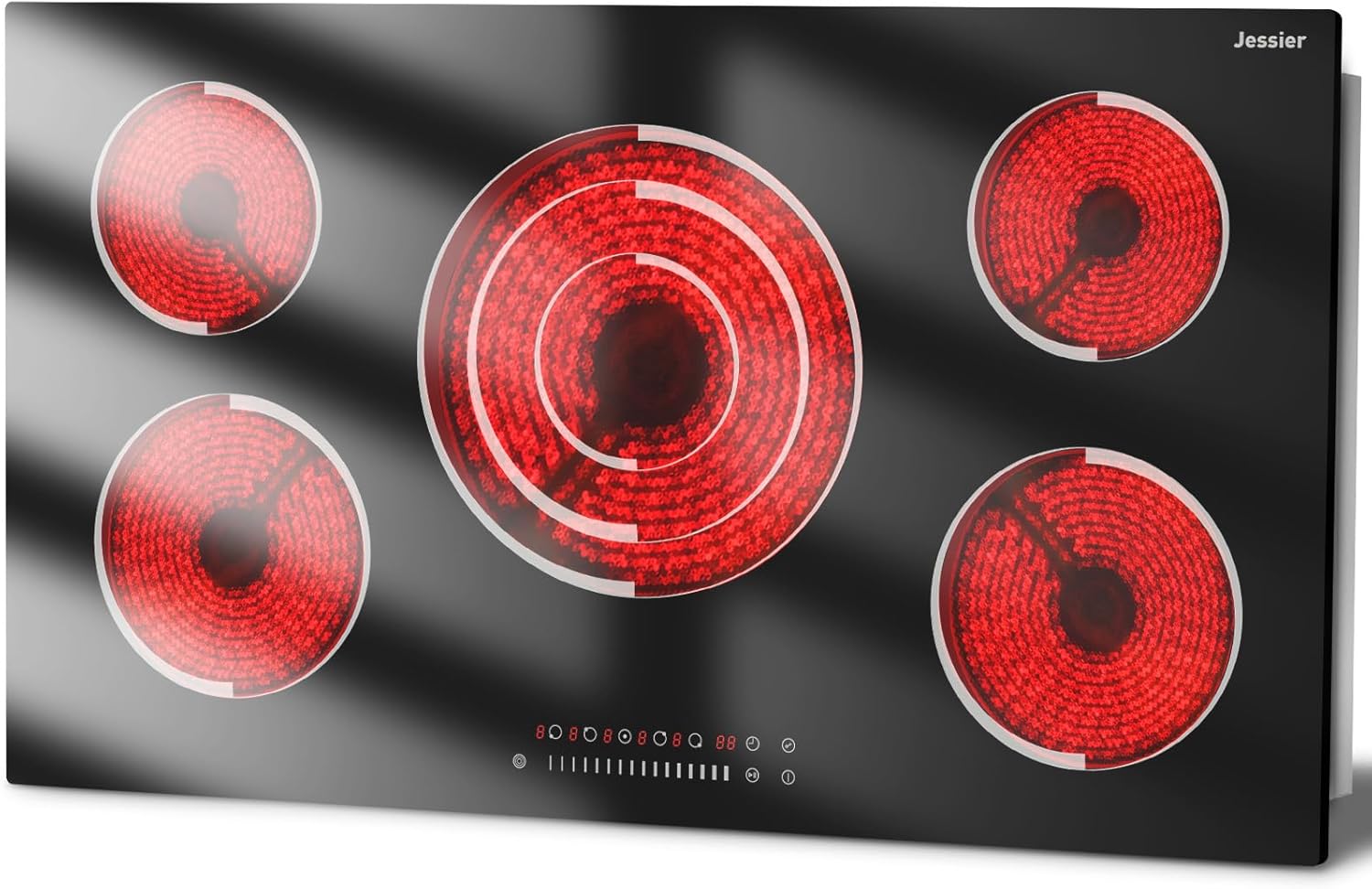 Jessier Electric Cooktop 36 Inch - Built-in 5 Burner Electric Stove 9200W High Power, 36" Cooktop Stove with Metal Frame Protection, Slide Touch, Timer, Safety Lock, 220-240V Hard Wired (No Plug)