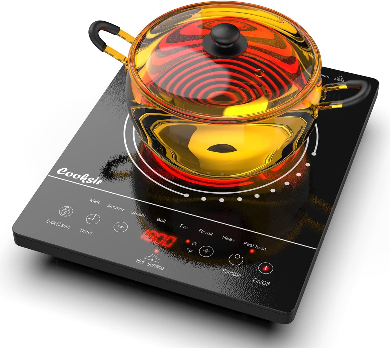 Cooksir Single Burner Electric Cooktop, Portable One Burner Electric Stove, 1800W Small Infrared Electrical Hot Plate with Safety Lock, Timer, Overheat Protection, Touch Control, 110V-120V Plug in