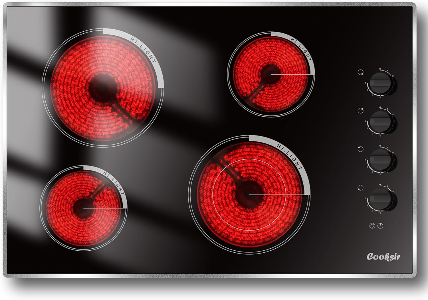 Cooksir Electric Cooktop 30 Inch - 4 Burner Built-in Electrical Stovetop 7400W, 30 In Radiant Electric Stove with Glass Protection Metal Frame, Auto Shut Off Protection, 220-240V Hard Wired (No Plug)