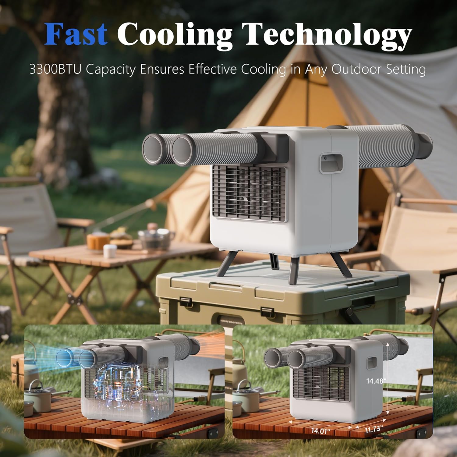 Disaenvir Tent Air Conditioner - Portable Air Conditioner 3300BTU, Compact Air Cooler AC Unit Fast Cooling, 24H Timer, Safety Lock, 3 Modes for Tent, Camping, RV, Truck, Outdoor, Indoor (White)