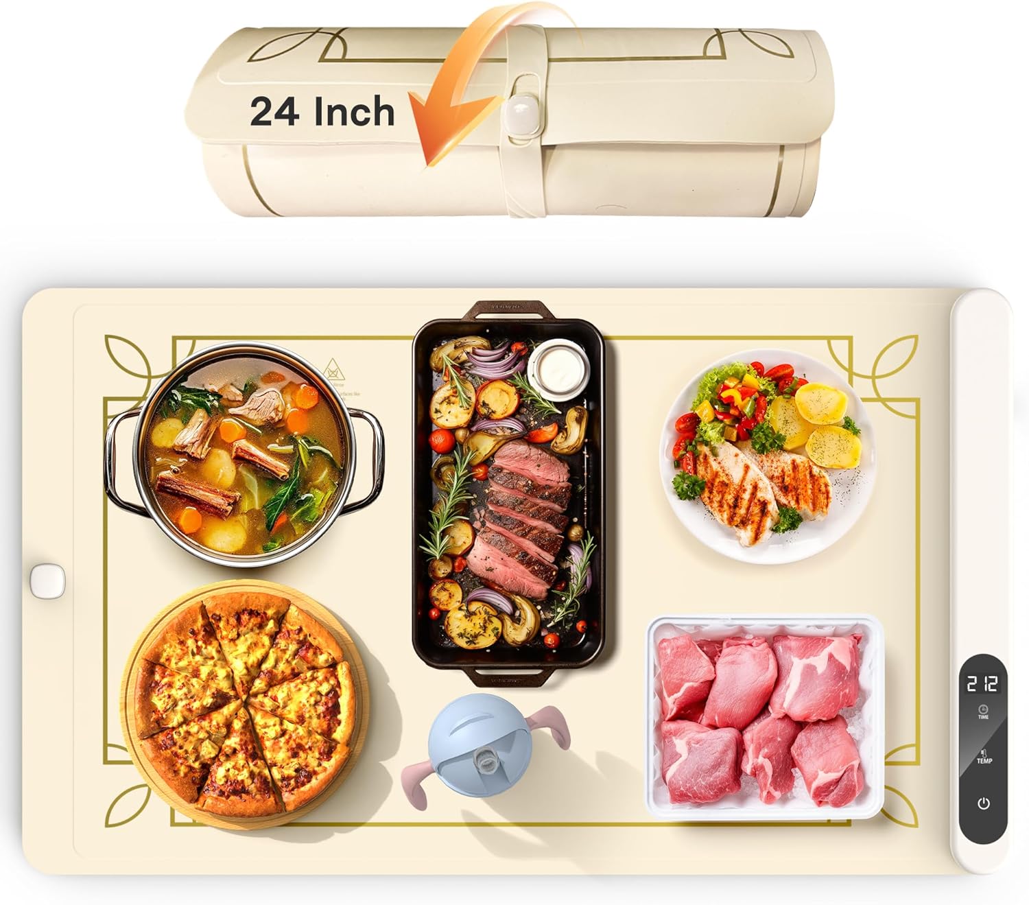 Cooksir Electric Food Warming Mat - Foldable Warming Tray for Food, Graphene Full Surface Silicone Warmer for Buffets, Parties, Gatherings, Holidays, 6 Level Temperature, Timer, 24 Inch (Cream White)
