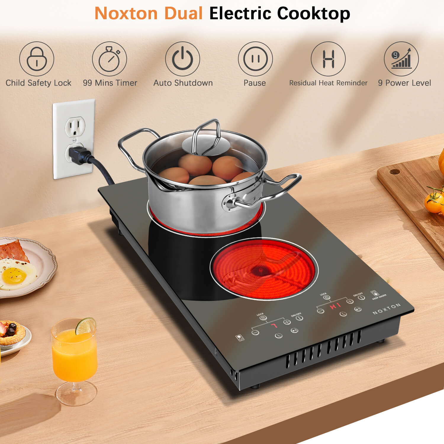 Noxton 12 Inch 2 Burners Electric Cooktop-Sensor Touch Control